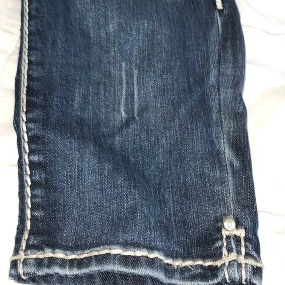 Aidal USA Womens Denim Capri Jeans W27 L12 Size 1 Dark Wash Studded Rolled Hem - Picture 5 of 9